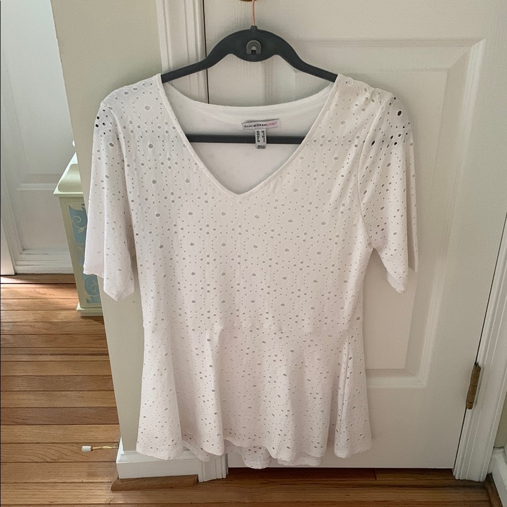 Isaac Mizrahi White Peplum 3/4 Sleeve Blouse